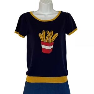 Mak Sweater French Fries Graphic Sweat Tee Lightweight Retro Top S